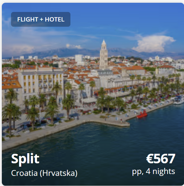 Personalized travel deals under €600 from Dublin, city and beach holiday options with fixed dates, custom travel planning page for European destinations