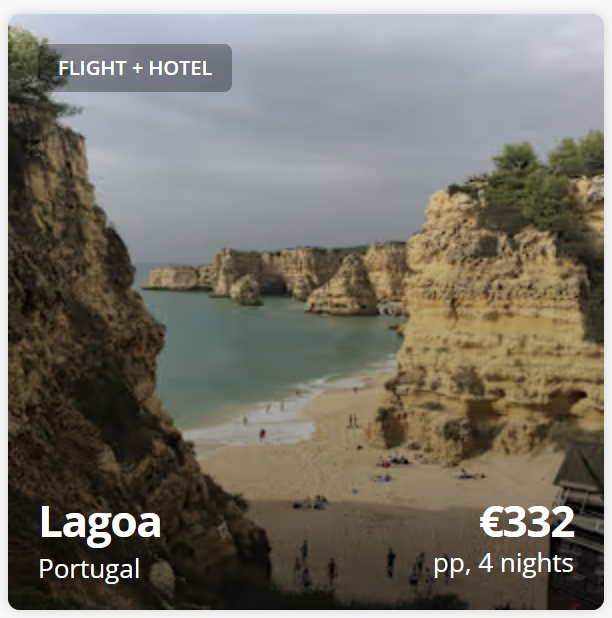 Personalized travel deals under €600 from Dublin, city and beach holiday options with fixed dates, custom travel planning page for European destinations