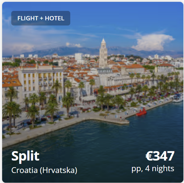 Personalized travel deals under €600 from Dublin, city and beach holiday options with fixed dates, custom travel planning page for European destinations