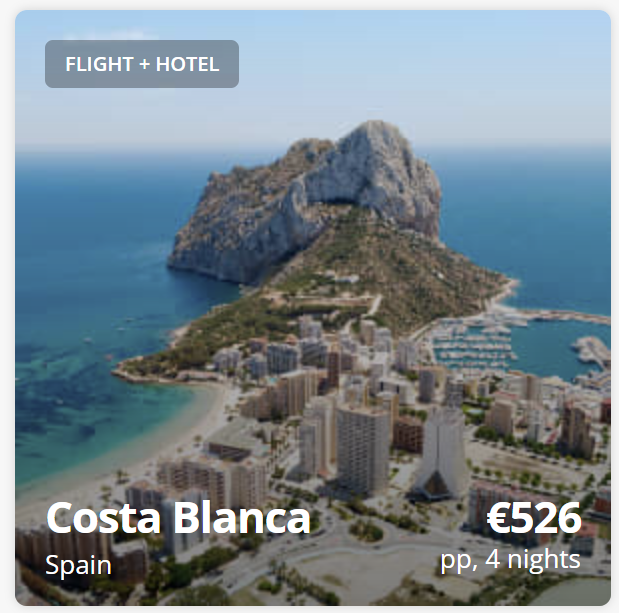 Beach holiday package from Dublin with flight and hotel included, travel dates 30 March to 3 April, Easter break deal