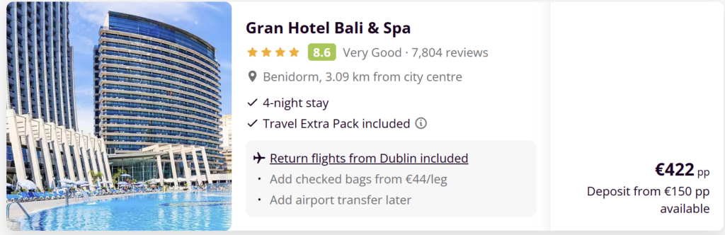 Beach holiday package from Dublin with flight and hotel included, travel dates 30 March to 3 April, Easter break deal