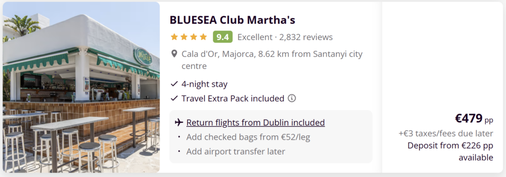 Beach holiday package from Dublin with flight and hotel included, travel dates 30 March to 3 April, Easter break deal