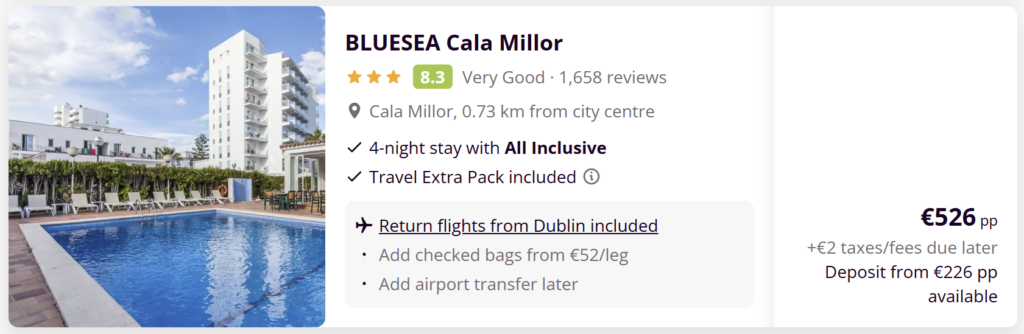 Beach holiday package from Dublin with flight and hotel included, travel dates 30 March to 3 April, Easter break deal