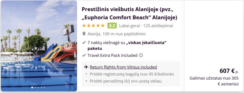 Alanja iš Vilniaus, 5 žvaigždučių „Concordia Celes Beach“ viešbutis, ultra viskas įskaičiuota, 2026 gegužės 27 – birželio 3, kaina 641 € asmeniui