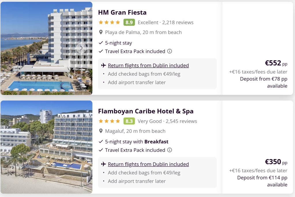 cheap holidays to Mallorca from Dublin, Mallorca all inclusive deals Ireland, adults only Mallorca hotel, cheap flights Dublin to Mallorca, Spain holiday packages 2026, Cala Mesquida hotel deal, Mallorca travel deals