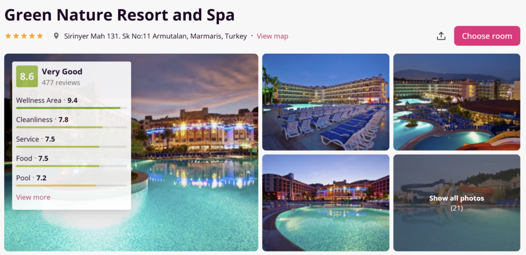 Family holiday in Marmaris Turkey at Green Nature Resort and Spa with swimming pool, beach and all-inclusive package from Dublin.