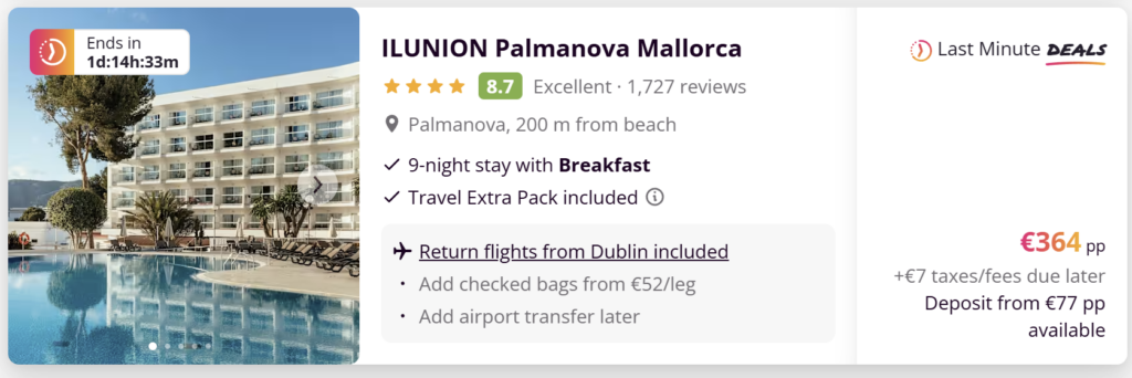 Cheap flights from Dublin to Palma Mallorca with direct Ryanair flights, travel dates April 2026, from €37 return