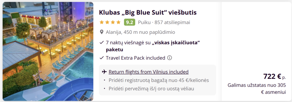 Alanja iš Vilniaus, 5 žvaigždučių „Concordia Celes Beach“ viešbutis, ultra viskas įskaičiuota, 2026 gegužės 27 – birželio 3, kaina 641 € asmeniui