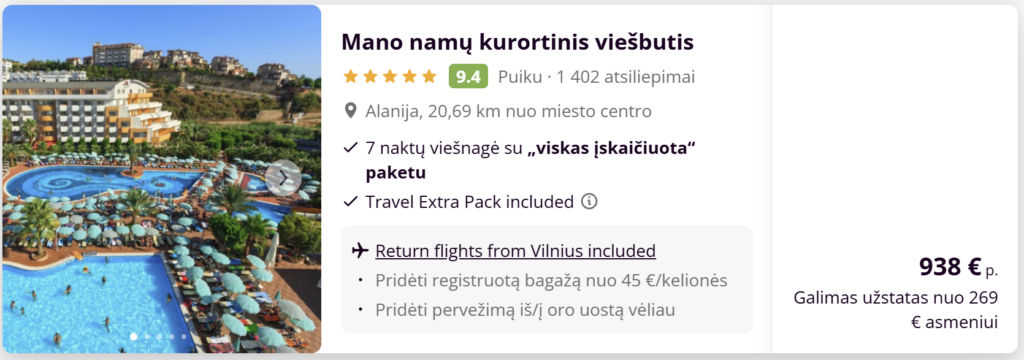 Alanja iš Vilniaus, 5 žvaigždučių „Concordia Celes Beach“ viešbutis, ultra viskas įskaičiuota, 2026 gegužės 27 – birželio 3, kaina 641 € asmeniui