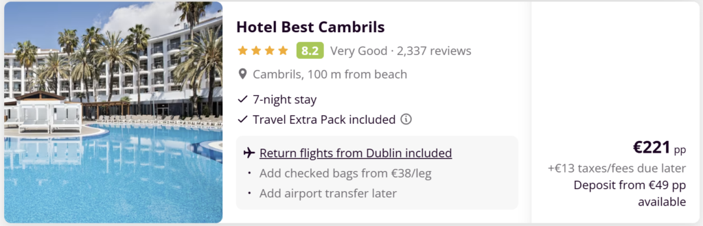 Salou Spain holiday from Dublin with 4 star Palas Pineda hotel near the beach and flights included from €202 per person