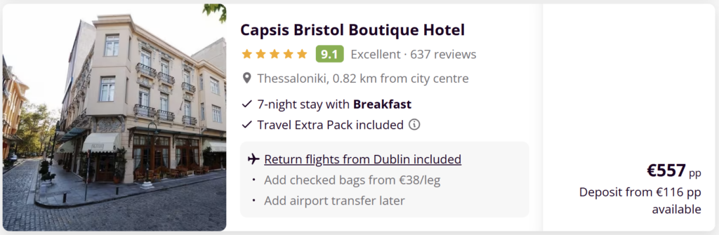 cheap Thessaloniki holidays from Dublin with flights and hotel