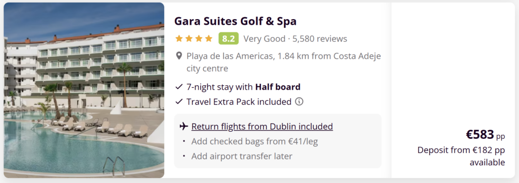 Gara Suites Golf & Spa Tenerife holiday from Dublin with return flights included, 7-night half board stay in Playa de las Americas near Costa Adeje from €583 per person.