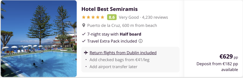 Hotel Best Semiramis Tenerife half board holiday from Dublin – 7-night stay in Puerto de la Cruz.
