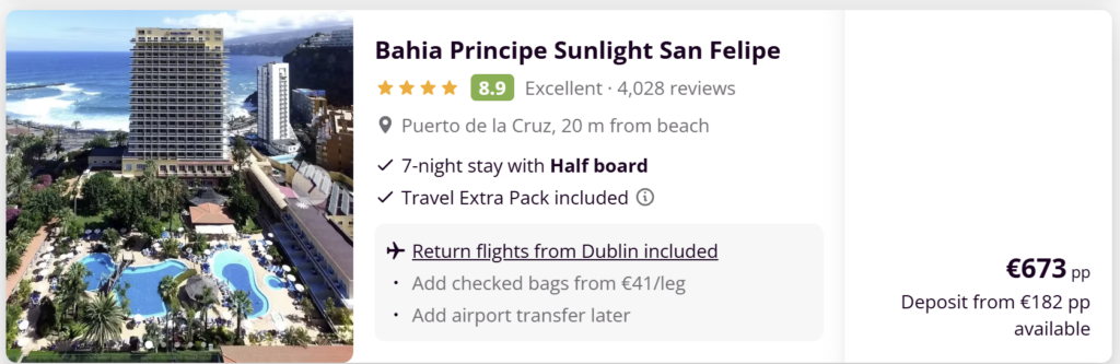 Bahia Principe Sunlight San Felipe Tenerife holiday from Dublin – 7-night half board stay near the beach.