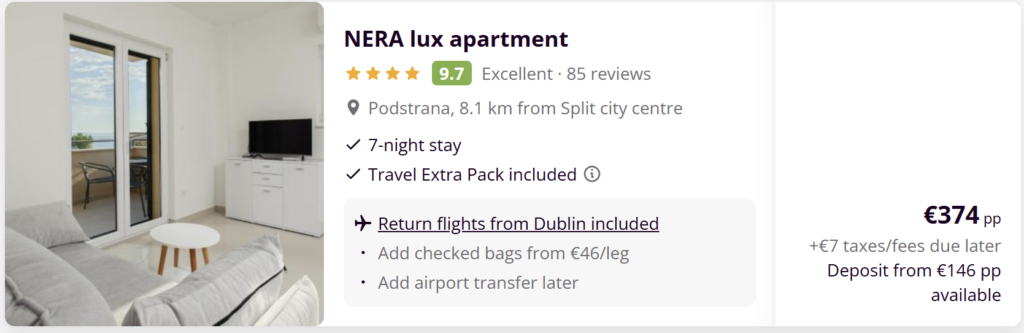 Split Croatia travel deal from Dublin – flights and 4 star hotel with breakfast, 7 night stay from €345 per person