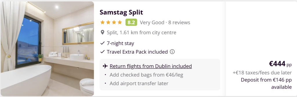 Split Croatia travel deal from Dublin – flights and 4 star hotel with breakfast, 7 night stay from €345 per person