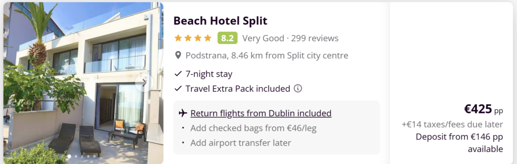 Split Croatia travel deal from Dublin – flights and 4 star hotel with breakfast, 7 night stay from €345 per person