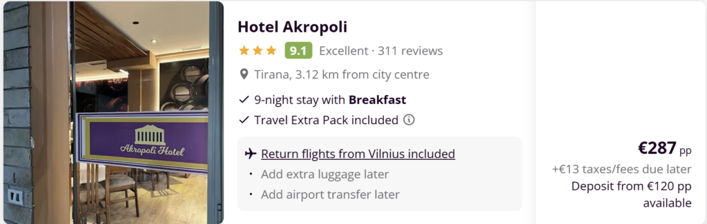 Kelionė į Tiraną, Albaniją iš Vilniaus – tiesioginiai Wizz Air skrydžiai, viešbutis su pusryčiais, 9 nakvynių pasiūlymas nuo €272 pp.