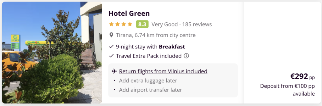 Kelionė į Tiraną, Albaniją iš Vilniaus – tiesioginiai Wizz Air skrydžiai, viešbutis su pusryčiais, 9 nakvynių pasiūlymas nuo €272 pp.