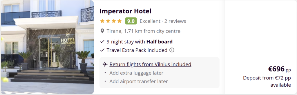 Kelionė į Tiraną, Albaniją iš Vilniaus – tiesioginiai Wizz Air skrydžiai, viešbutis su pusryčiais, 9 nakvynių pasiūlymas nuo €272 pp.