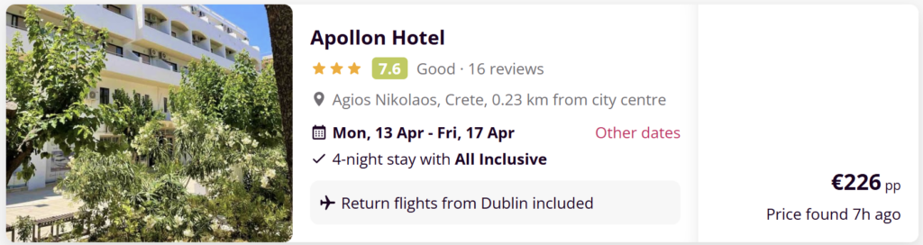 Cheap last minute holiday package  from Dublin