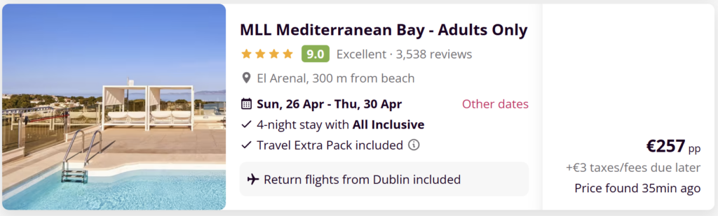 Cheap last minute holiday package  from Dublin