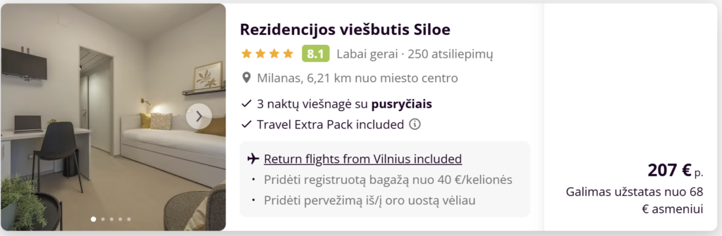 Skrydis Vilnius–Milanas su viešbučiu balandžio 13–16, kaina nuo 186 € su pusryčiais, 4★ viešbutis, pigi kelionė į Italiją, TripNest deal