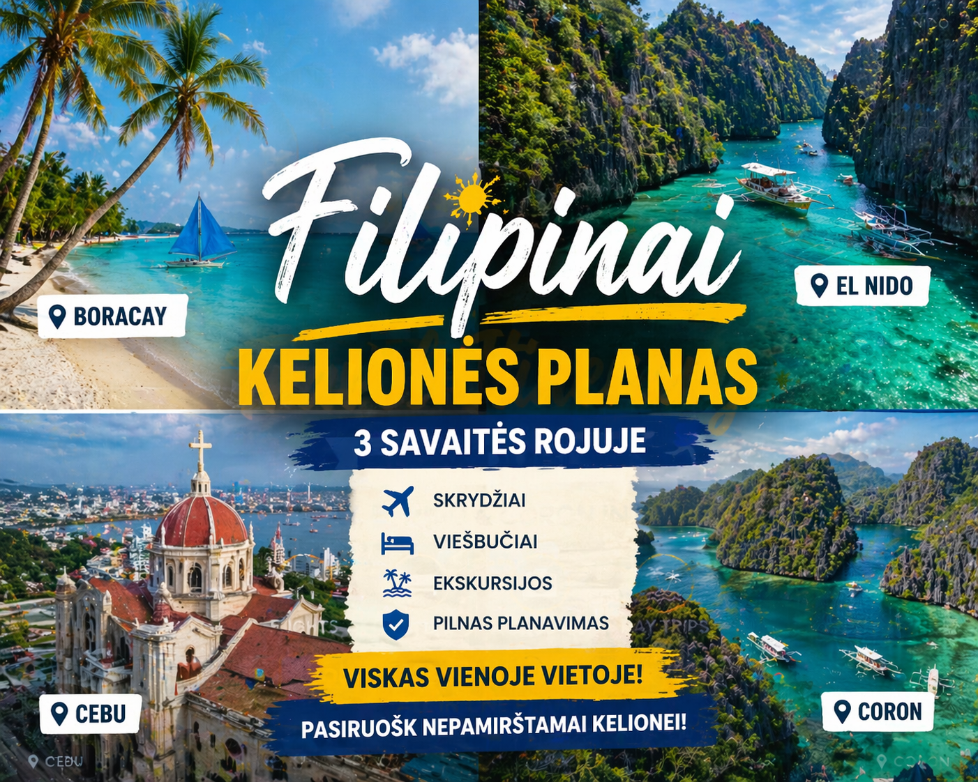 Filipinų kelionės planas iš Vilniaus 🇵🇭 | Boracay, El Nido ir Coron per 3 savaites