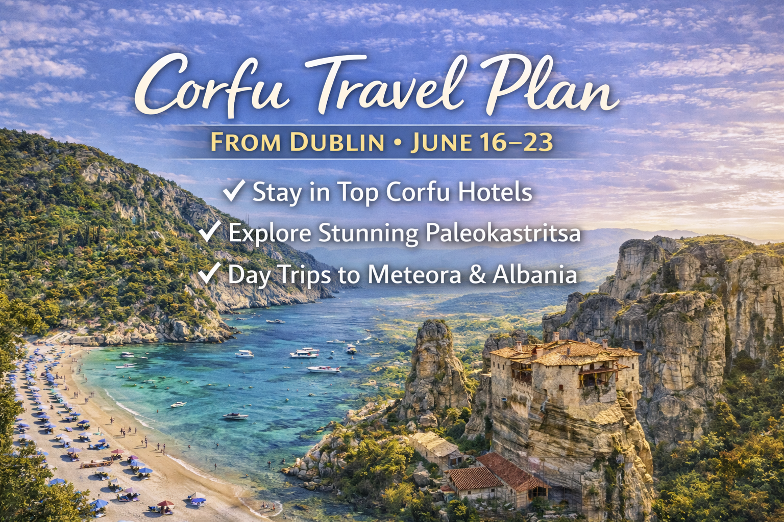 Corfu Travel Plan from Dublin (June 16–23) | Hotels, Meteora & Albania Day Trips