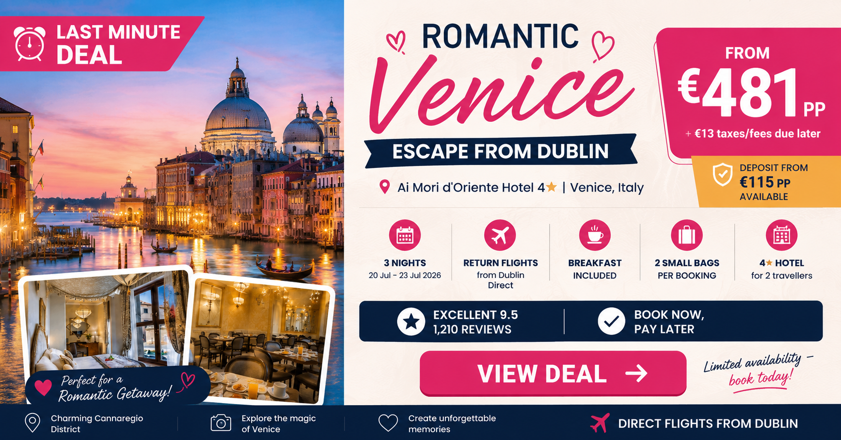 Romantic Venice Escape from Dublin