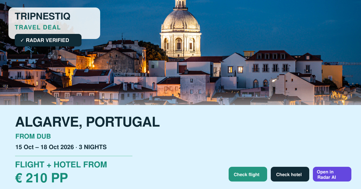 Algarve from Dublin — 3 nights, flight + hotel from EUR 210 pp