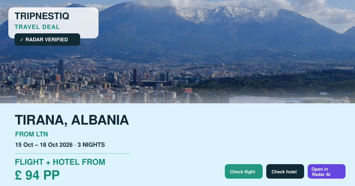 Tirana travel deal from London Luton