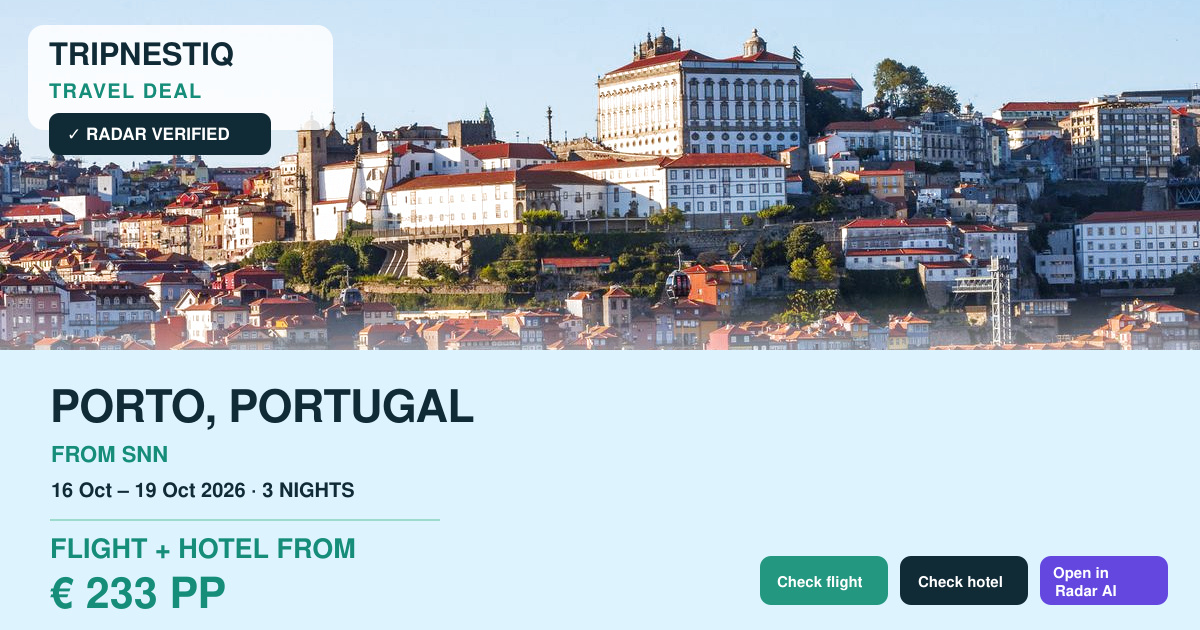 Porto from Shannon — 3 nights, flight + hotel from EUR 233 pp
