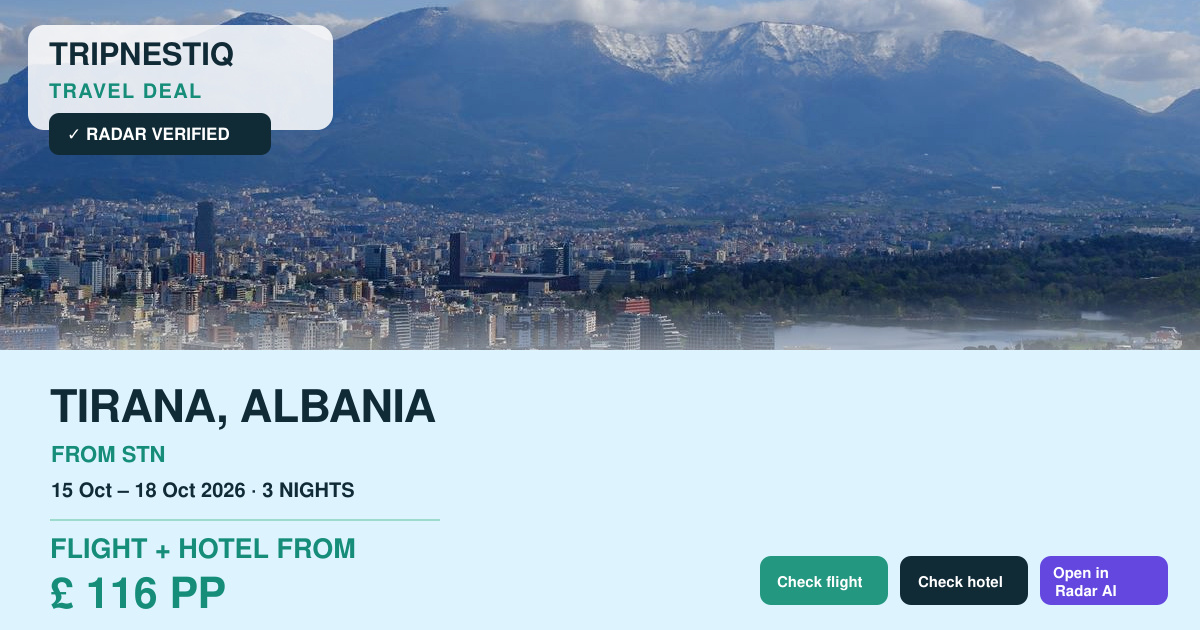 Tirana travel deal from London Stansted