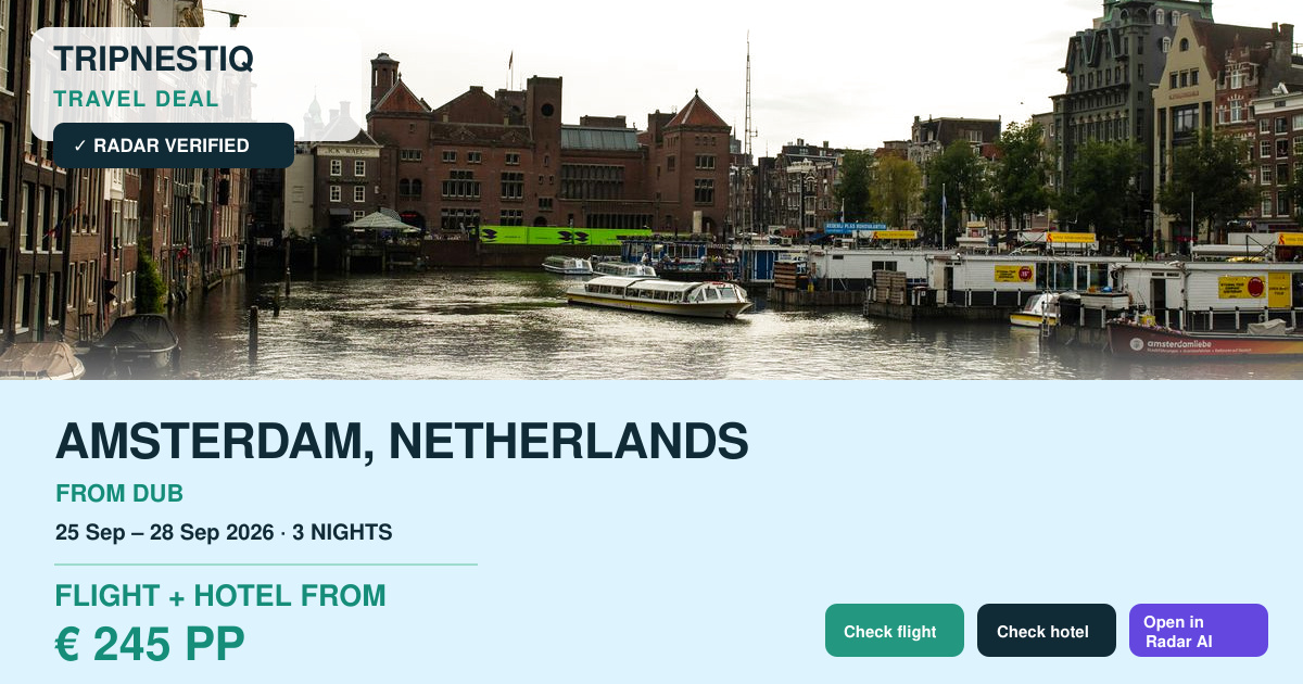 Amsterdam from Dublin — 3 nights, flight + hotel from EUR 245 pp