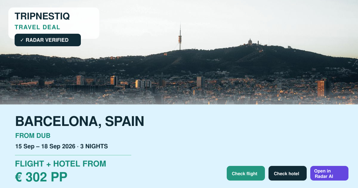 Barcelona from Dublin — 3 nights, flight + hotel from EUR 302 pp