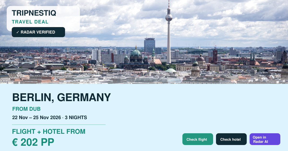 Berlin from Dublin — 3 nights, flight + hotel from EUR 202 pp