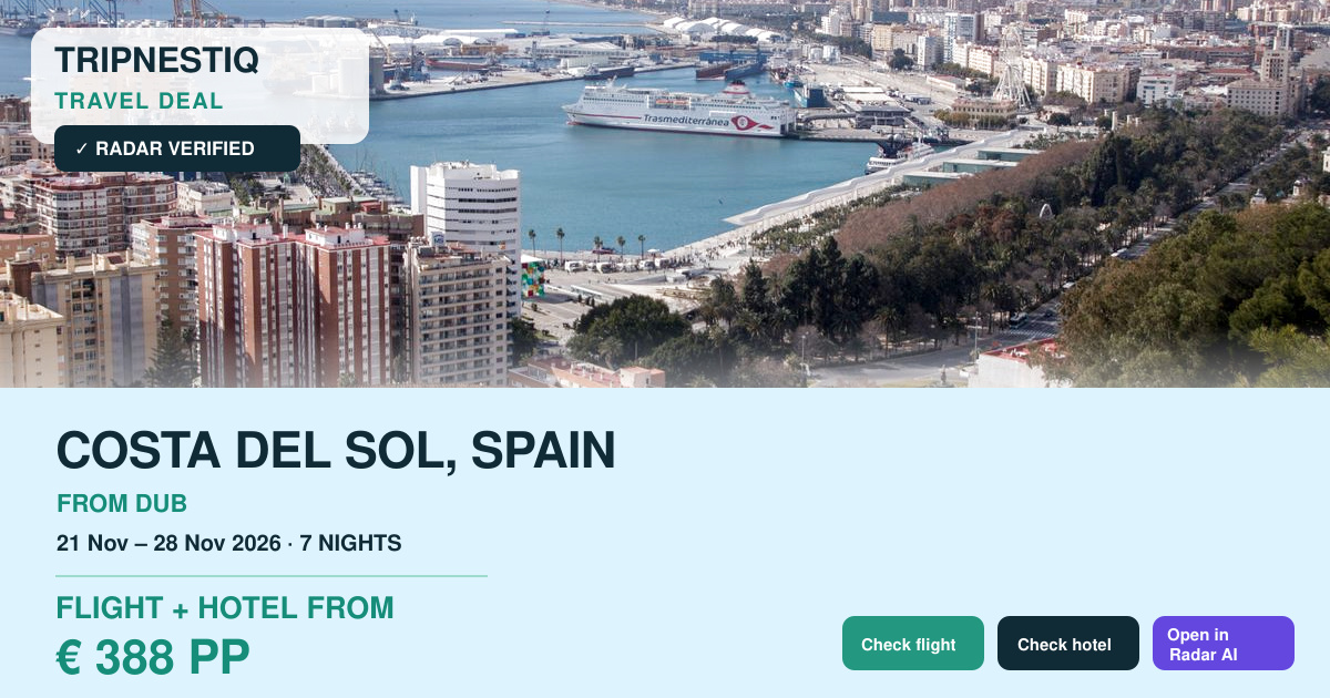 Costa del Sol from Dublin — 7 nights, flight + hotel from EUR 388 pp