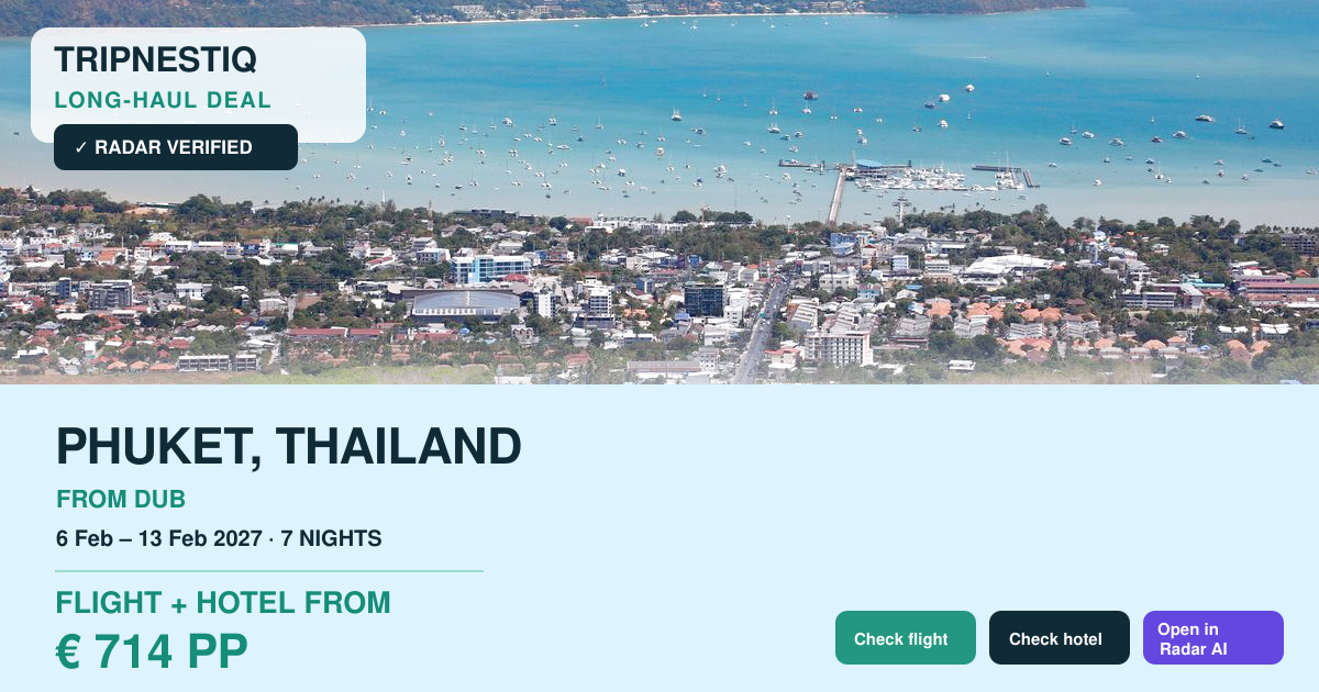 Phuket from Dublin — 7 nights, flight + hotel from EUR 714 pp