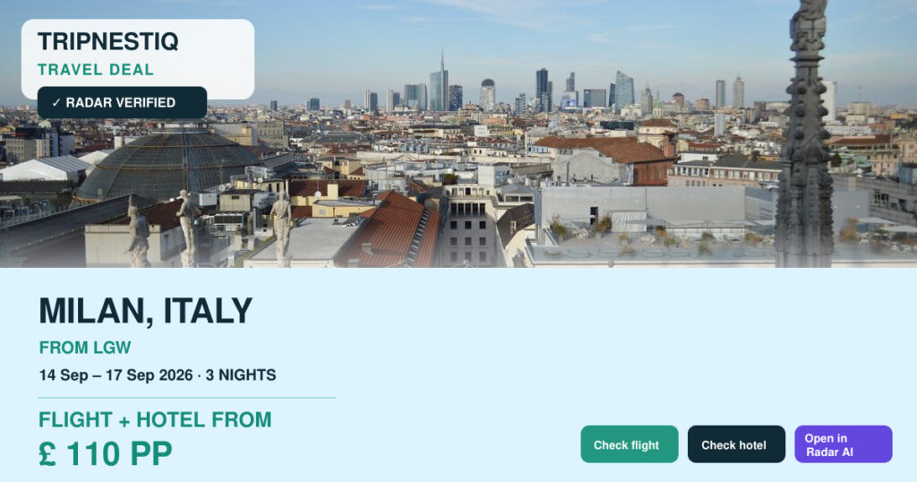 Milan travel deal from London Gatwick