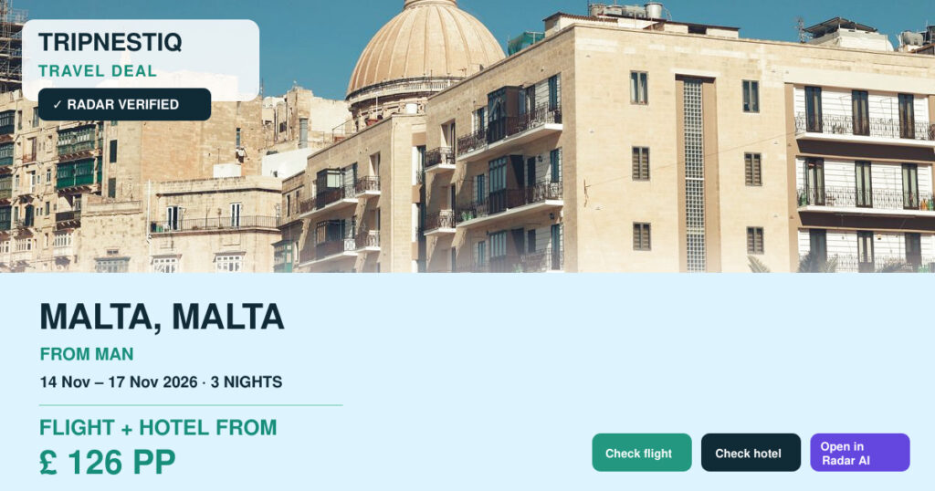 Malta travel deal from Manchester
