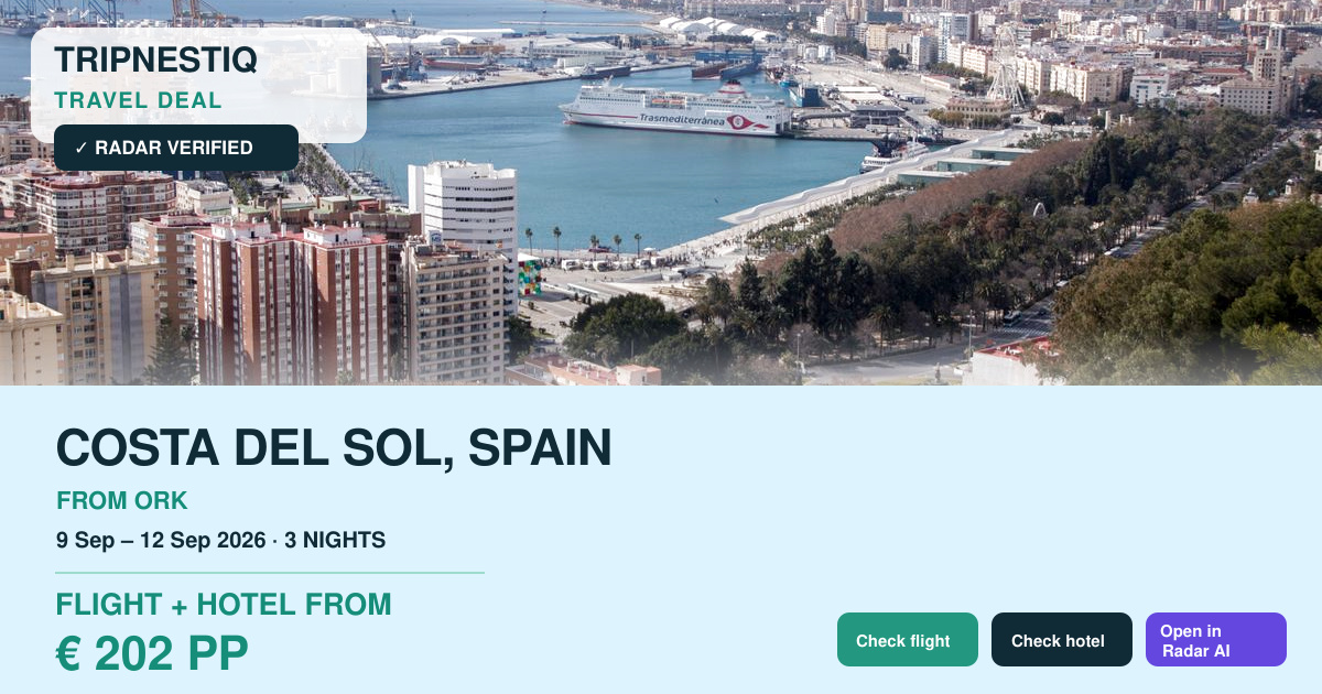 Costa del Sol from Cork — 3 nights, flight + hotel from EUR 202 pp