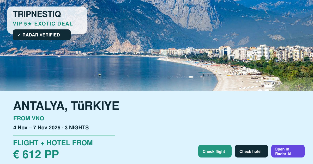 Antalya iš Vilnius — 3 nakvynės, skrydis + viešbutis nuo EUR 612 asm.
