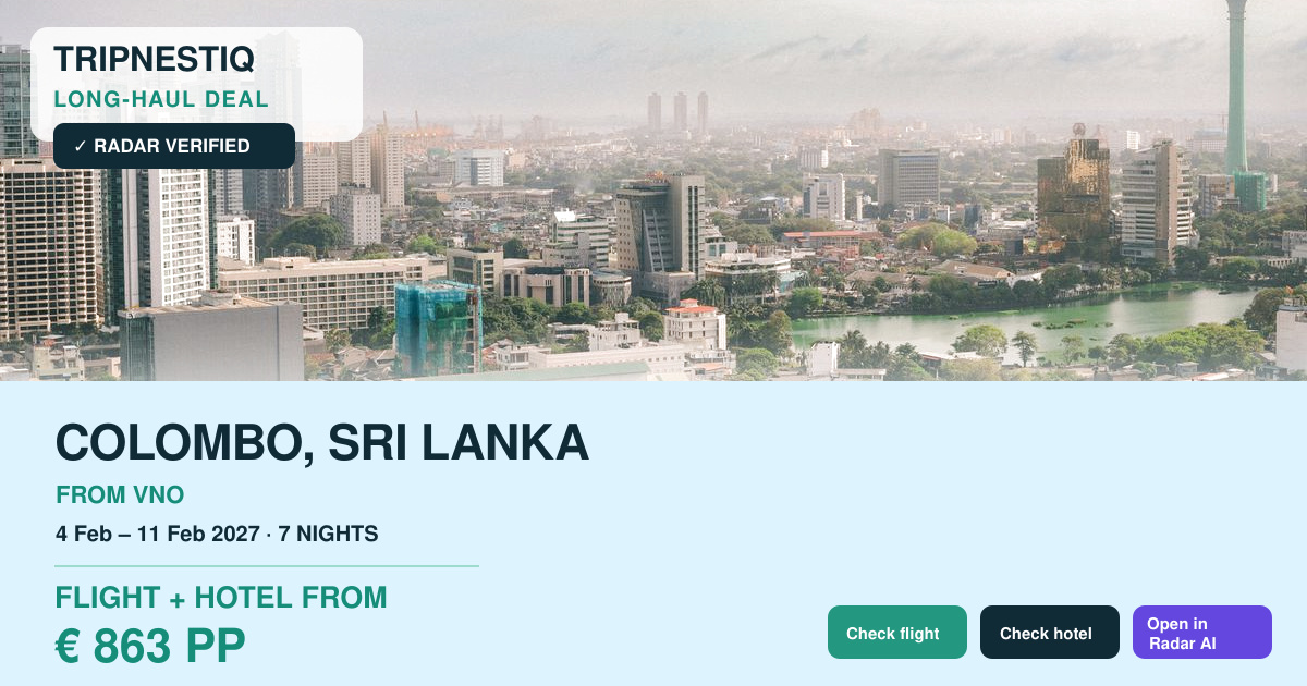 Colombo iš Vilnius — 7 nakvynės, skrydis + viešbutis nuo EUR 863 asm.