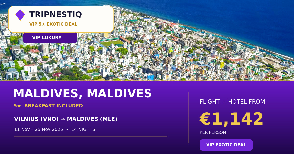 Maldives iš Vilnius — 14 nakvynės, skrydis + viešbutis nuo EUR 1,142 asm.