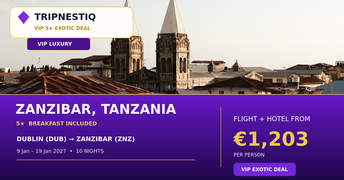 Zanzibar from Dublin — 10 nights, flight + hotel from EUR 1,203 pp