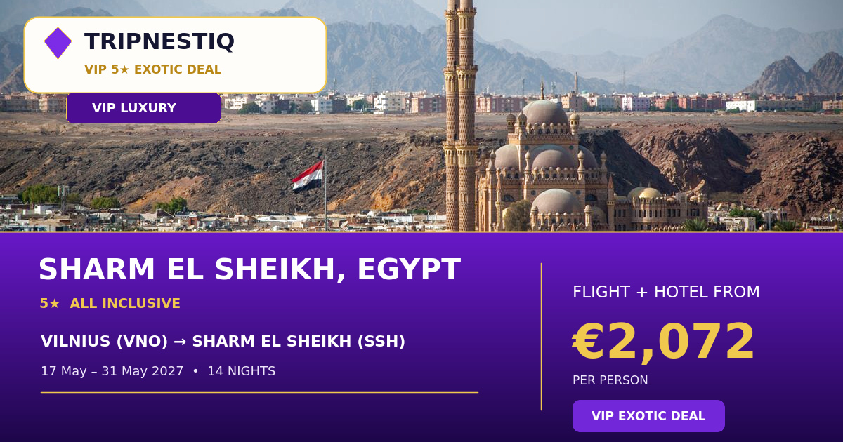 Sharm El Sheikh iš Vilnius — 14 nakvynės, skrydis + viešbutis nuo EUR 2,072 asm.