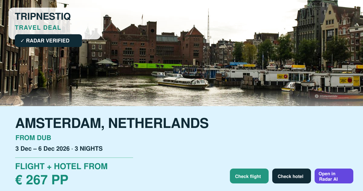 Amsterdam from Dublin — 3 nights, flight + hotel from EUR 267 pp