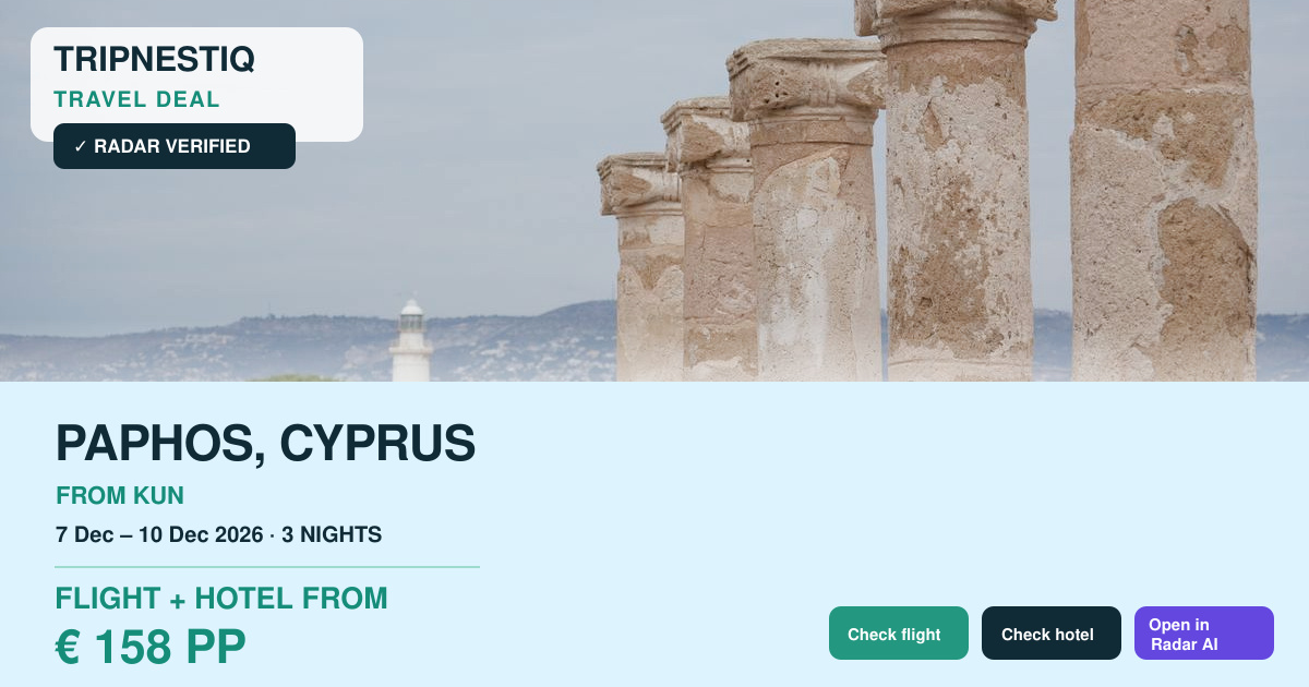Paphos iš Kaunas — 3 nakvynės, skrydis + viešbutis nuo EUR 158 asm.