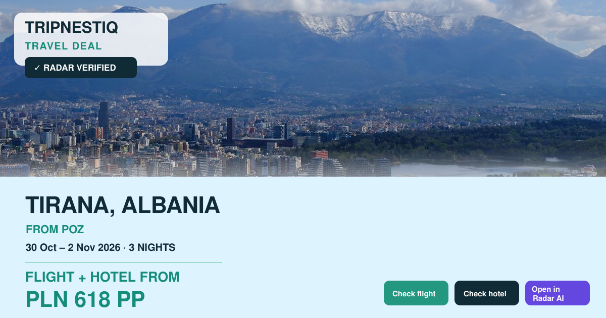 Tirana travel deal from Poznań